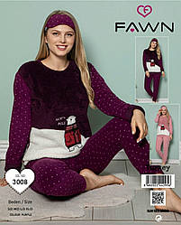 Комплект зимовий жіночий,3-ка (футболка довгий рукав + штани + маска для сну), Fawn (розмір L)