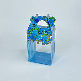 Коробка для сувенірів, 85*85*110  мм, пластик, "Квіти", блакитна