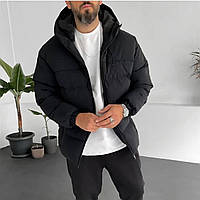 Мужская теплая курточка с капюшоном цвет черный р.44/46 447292