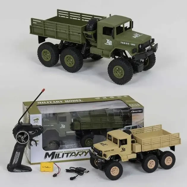 Іграшка велика військова вантажівка на радіокеруванні, акумулятор, повний привід, 6 коліс, світло фар, 3 види