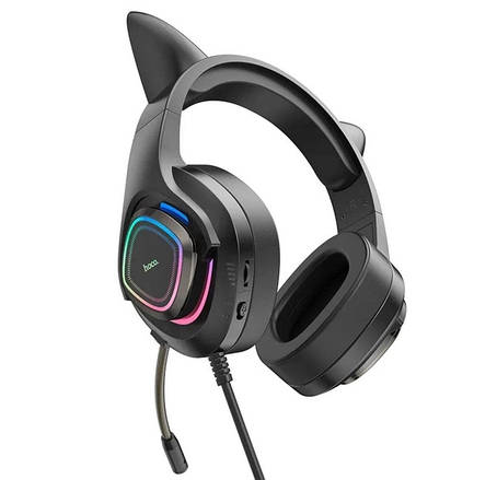 Навушники Hoco W107 Cute cat luminous cat ear gaming headphones Phantom cat ( Уцінка ), фото 1