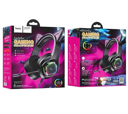 Навушники Hoco W107 Cute cat luminous cat ear gaming headphones Phantom cat ( Уцінка ), фото 3