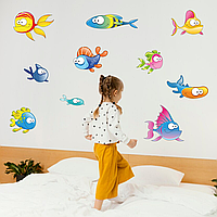 Виниловая интерьерная наклейка цветная декор на стену, обои и другие поверхности "Подводный мир Смешные Рыбки"
