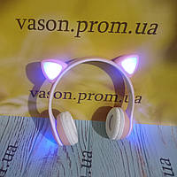 Наушники с ушками кота с подсветкою микрофоном для телефона смартфона компьютера игровые светящиеся с радио