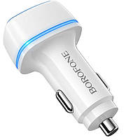 Автомобільний зарядний пристрій BOROFONE BZ14 Max dual port ambient light car charger White