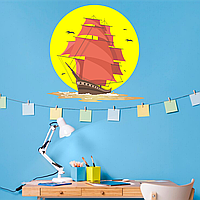 Виниловая интерьерная наклейка цветная декор на стену, обои и другие поверхности "Корабль с парусами на солнце