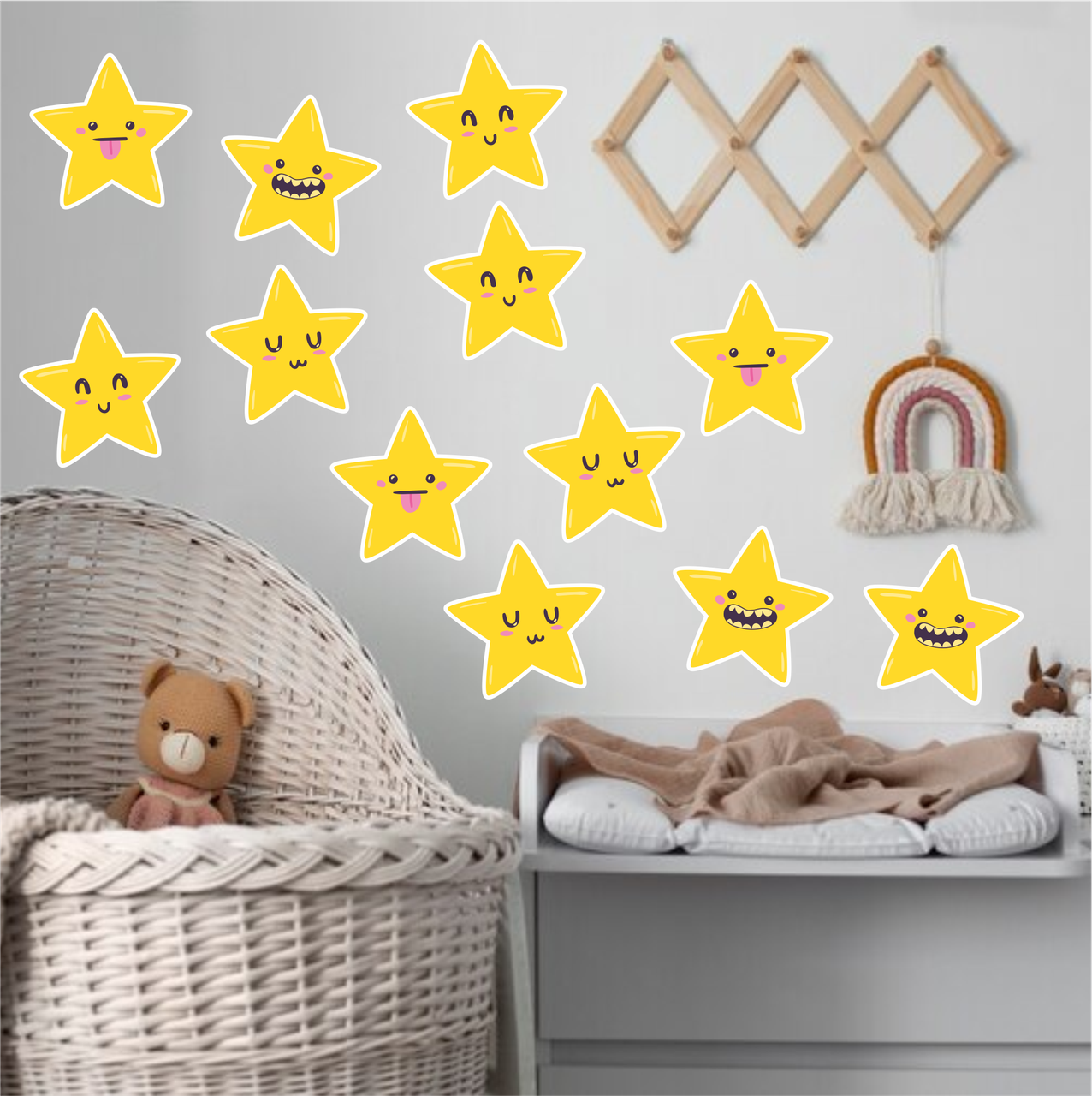 Вінілова інтер'єрна наклейка кольорова декор на стіну, шпалери та інші поверхні "Зірки. Зірки-смайлики" з оракалу