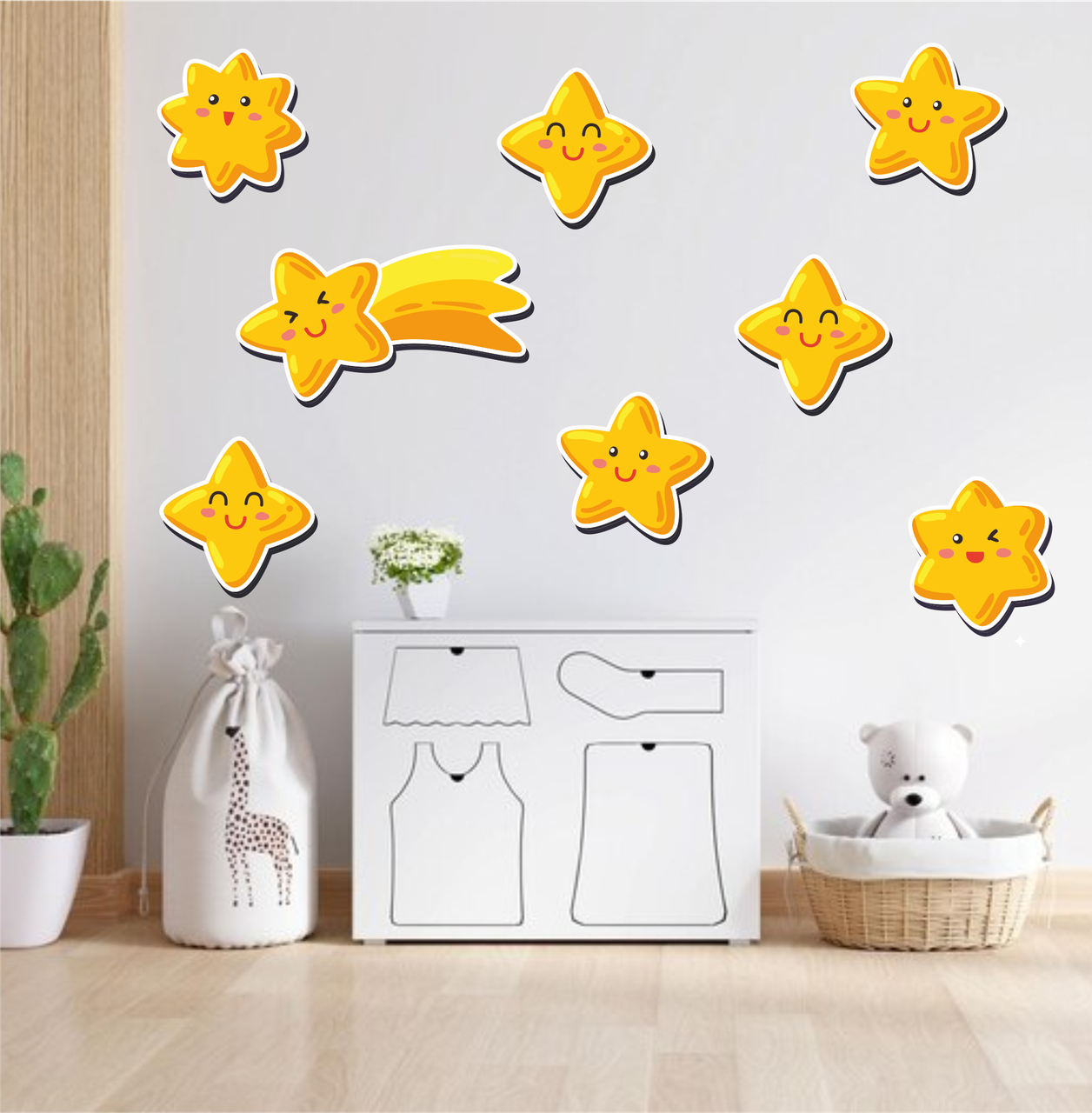 Вінілова інтер'єрна наклейка кольорова декор на стіну, шпалери та інші поверхні "Зірки. Зірки-смайлики" 2 з оракалу