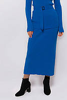 Юбка женская длинная вязанная теплая цвета ультрамарин (синий). Модель UW925