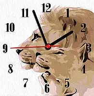 Картина по номерам-часы на стену на грунтованном ДВП Львы 30*30 см