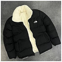 Мужская зимняя двухсторонняя куртка The North Face утепленная черная куртка зе норт фейс TNF пуховик зимний