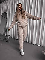 Женский костюм с мехом теплый зимний Тедди на меху кенгуру бежевый, пудра, графит, черный S-M, M-L, L-XL M/L, Бежевый