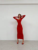 Платье футляр в длине макси, мягкое и обтягивающее красное S-M, M-L