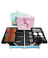 Детский набор для рисования и творчества в чемоданчике Розовый Единорог Двухъярусный кейс с красками