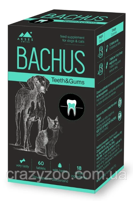 Вітаміни для собак та котів Bachus Teeth&Gums для підтримки гігієни ротової порожнини ЦІНА ЗА 1 ТАБЛ.