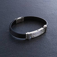 Каучуковый браслет с серебряными вставками (фианиты) 934