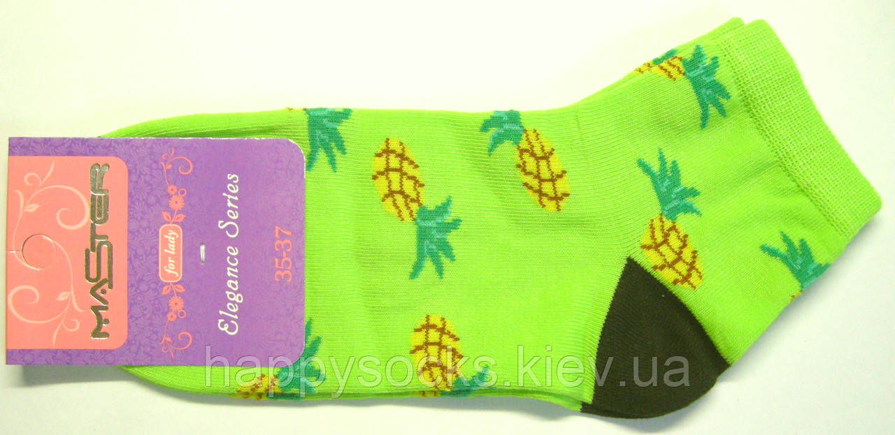 Жіночі кольорові шкарпетки з малюнком ананас — салатові