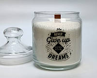 Свеча насыпная в стекле "Never Give Up" символический подарок для поддержки и вдохновения