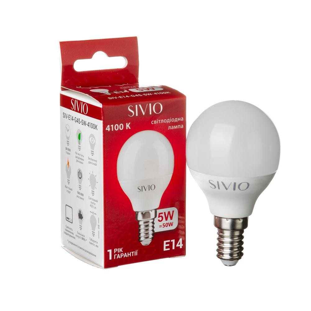 LED-лампа Е14 G45 5W нейтральна біла 4100К SIVIO