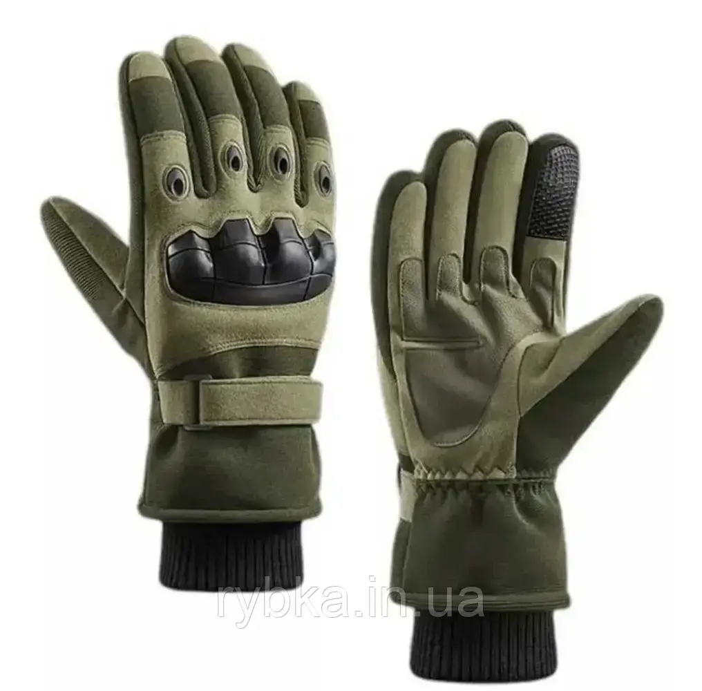 Зимові рукавички з кісточками олива рукавиці теплі на флісі