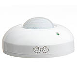 Датчик руху для освітлення стельовий накладний білий IR 360° макс.1200 Вт, фото 3