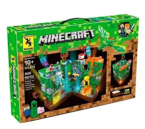 Лего, конструктор для хлопчика, Майнкрафт, Minecraft Зелена фортеця з LED-підсвіткою 866 деталей, фото 1