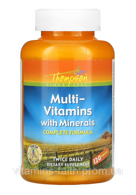 Мультивітаміни з мінералами комплекс для дорослих від Thompson, 120 таблеток