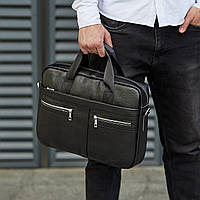 Чоловіча шкіряна сумка-портфель для ноутбука та документів чорна Tiding Bag M-4750
