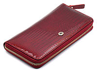 Бордовый лаковый кошелек из натуральной кожи на молнии с ремешком для руки ST Leather S4001A