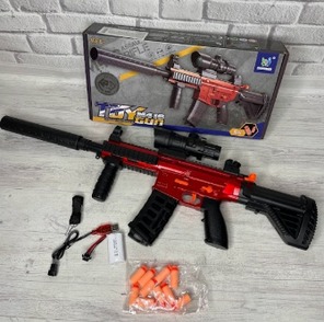 Дитячий ігровий автомат 007А "Toy Gun М 416" з оптичним прицілом м'які кулі на присосках і акумуляторі, фото 3