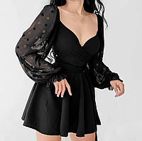 Праздничное женское черное платье с прозрачными рукавами со звездочками (42-46 размер)