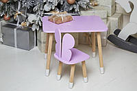 Детский деревянный фиолетовый столик со стульчиком Бабочка, столик для ребенка