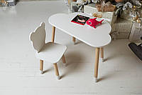 Дитячий дерев'яний білий столик хмаринка зі стільчиком Медведик, столик для дитини