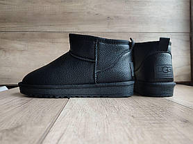 Ugg угги ЧЕРНЫЕ мини кожаные натуралки низкие (h=11.5) унисекс зима полусапожки, фото 4