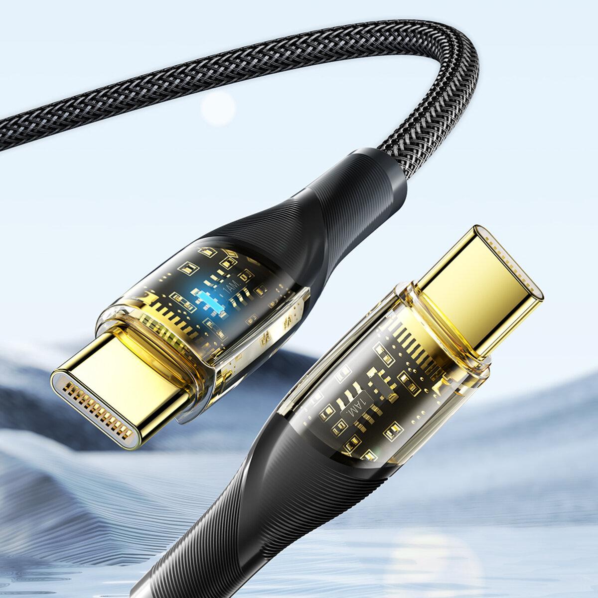 Кабель Essager Interstellar Transparent Design USB Charging Cable Type C to Type C 100W 2m black