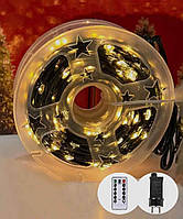 Роса на катушці 500 LED 50м зелений провід, 8 режимів+ пульт ДУ, теплий білий