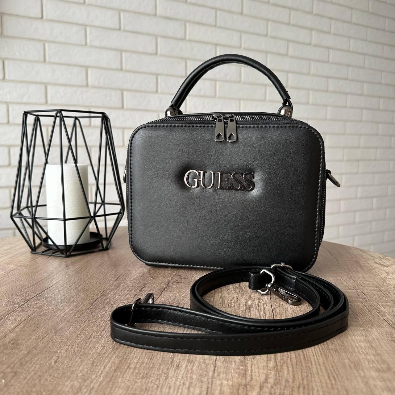 Стильна жіноча сумка-стиль Guess чорна, маленька каркасна сумочка для дівчат, фото 1