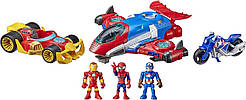Набір 3 супергероя Марвел, машинка 30 см, літак 45 см і мотоцикл Marvel Super Hero Figure and Jetquarters