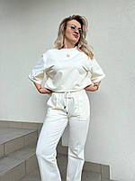 Штани-брюки Status Ukraine молочные Спортивные костюмы женские Костюм худи и брюки Весенний спортивный костюм