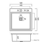 Мийка PVD Platinum Handmade HSBB 500x500x220 Чорна + корзина та дозатор, фото 6
