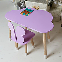 Детский столик Облачко для учебы и игр (Фиолетовый) и стульчик Бабочка (Фиолетовый) e11p10