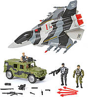 Набор военной техники самолёт истребитель свет, звук, бронемашина джип, 3 солдата True Heroes Fighter Jet