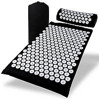 Массажный коврик Easyfit с подушкой (аппликатор Кузнецова) Черный с белым e11p10
