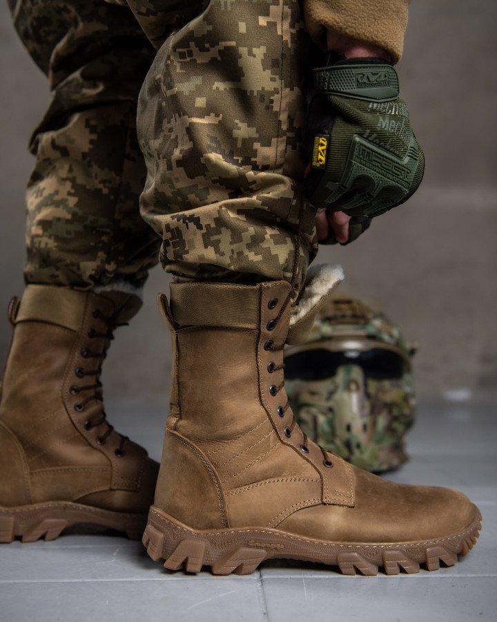 Зимові тактичні черевики на хутрі койот, Штурмові берці для військових ЗСУ бойове армійське взуття