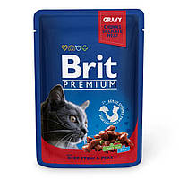 Влажный корм для кошек Brit Premium Cat Beef Stew & Peas pouch 100 г (тушеная говядина и горох) d