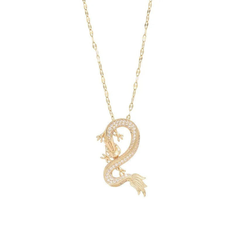 Ланцюжок з кулоном нержавіюча сталь мед золото Liresmina Jewelry Китайський Золотий Дракон знак зодіаку