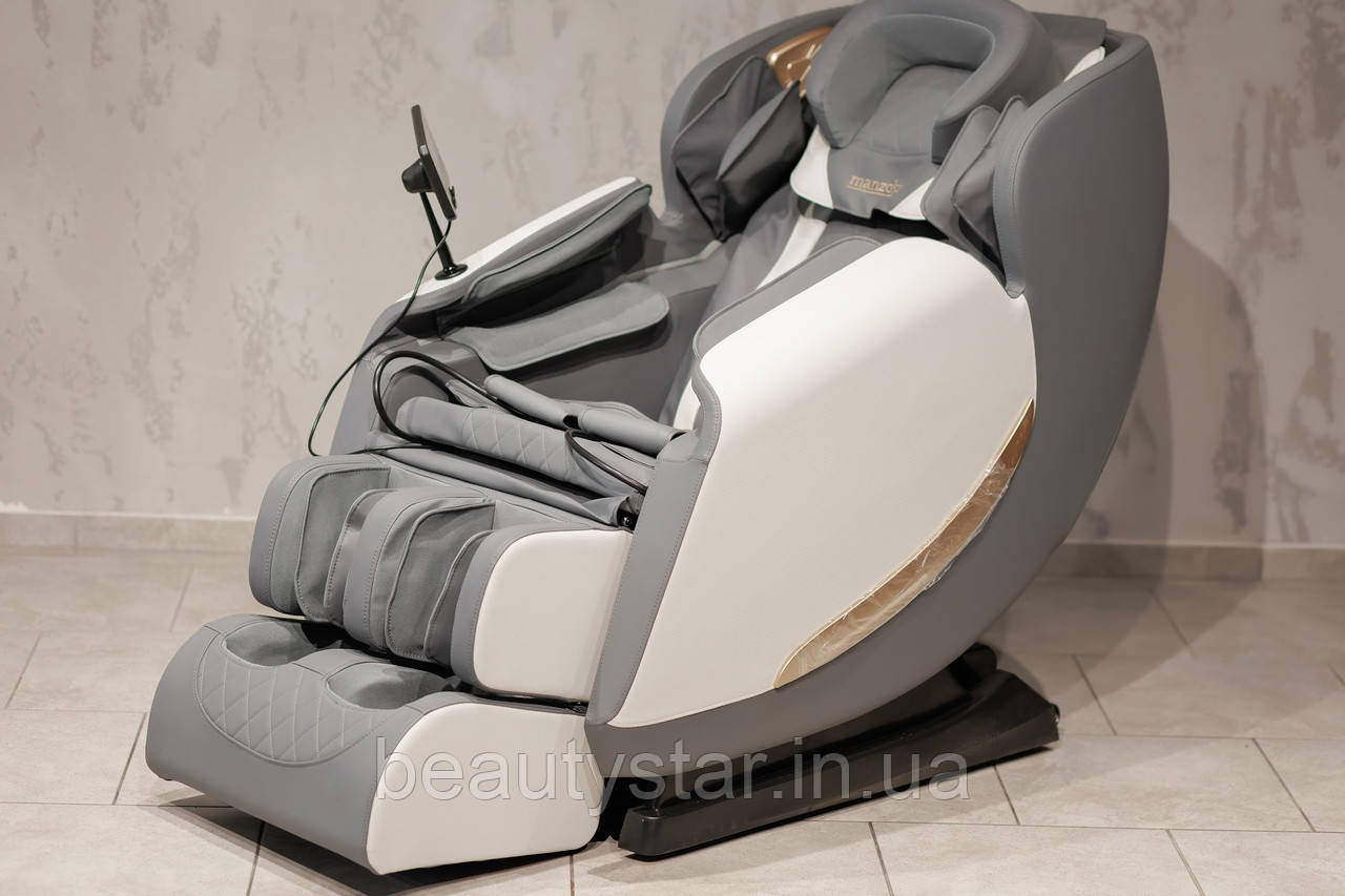 Масажне крісло з масажем, що розминає, крісло Manzoku Ease White масажні крісла для тіла з ІЧ прогрівом, фото 1