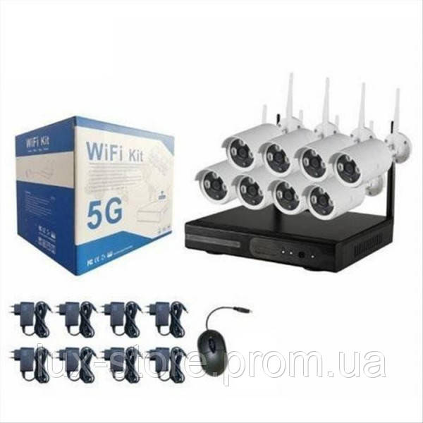 Набор видеонаблюдения KIT 5G WiFi 8 камер без монитора Комплект для безопасности дома Аналоговые уличные d - фото 1 - id-p2047541865