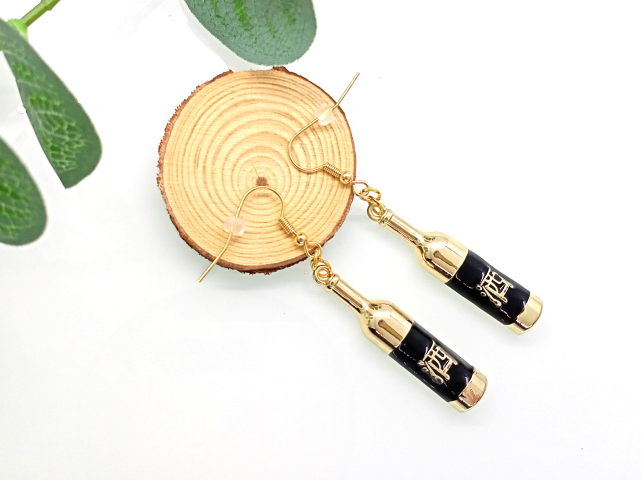 Вино - емалеві сережки, нерж сталь золото, фото 1