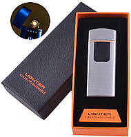 Сенсорная USB зажигалка в подарочной коробке LIGHTER (Спираль накаливания) HL-132 Silver